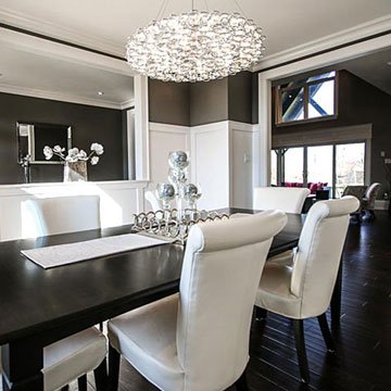 Formal dining room with modern chandelier